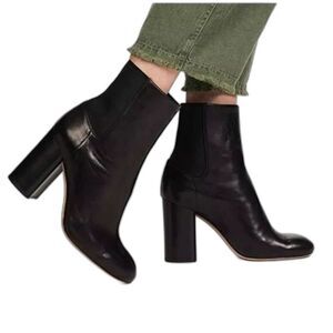 Rag and Bone $575 Black Agnes Leather Stacked Heel Ankle Boot Size 39/8.5